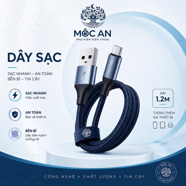 Cáp sạc nhanh Mộc An bền bỉ chuẩn USB-C